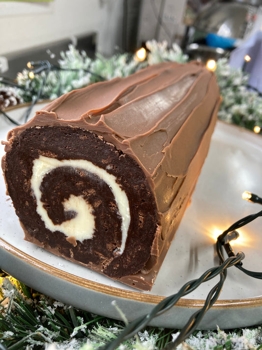 Classic Brownie Yule Log Slice (V)